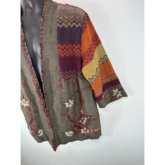 Soft Surroundings Floral Wool Cardigan Sweater Open Front 3D Knit Size XL Boho - Picture 9 of 14